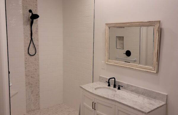 Bright bathroom with a glass shower