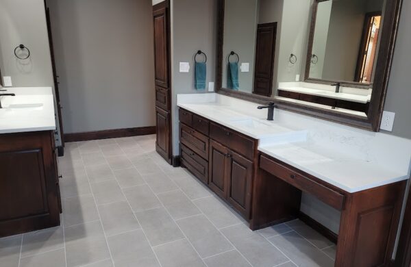 Renovated bathroom floors and countertops